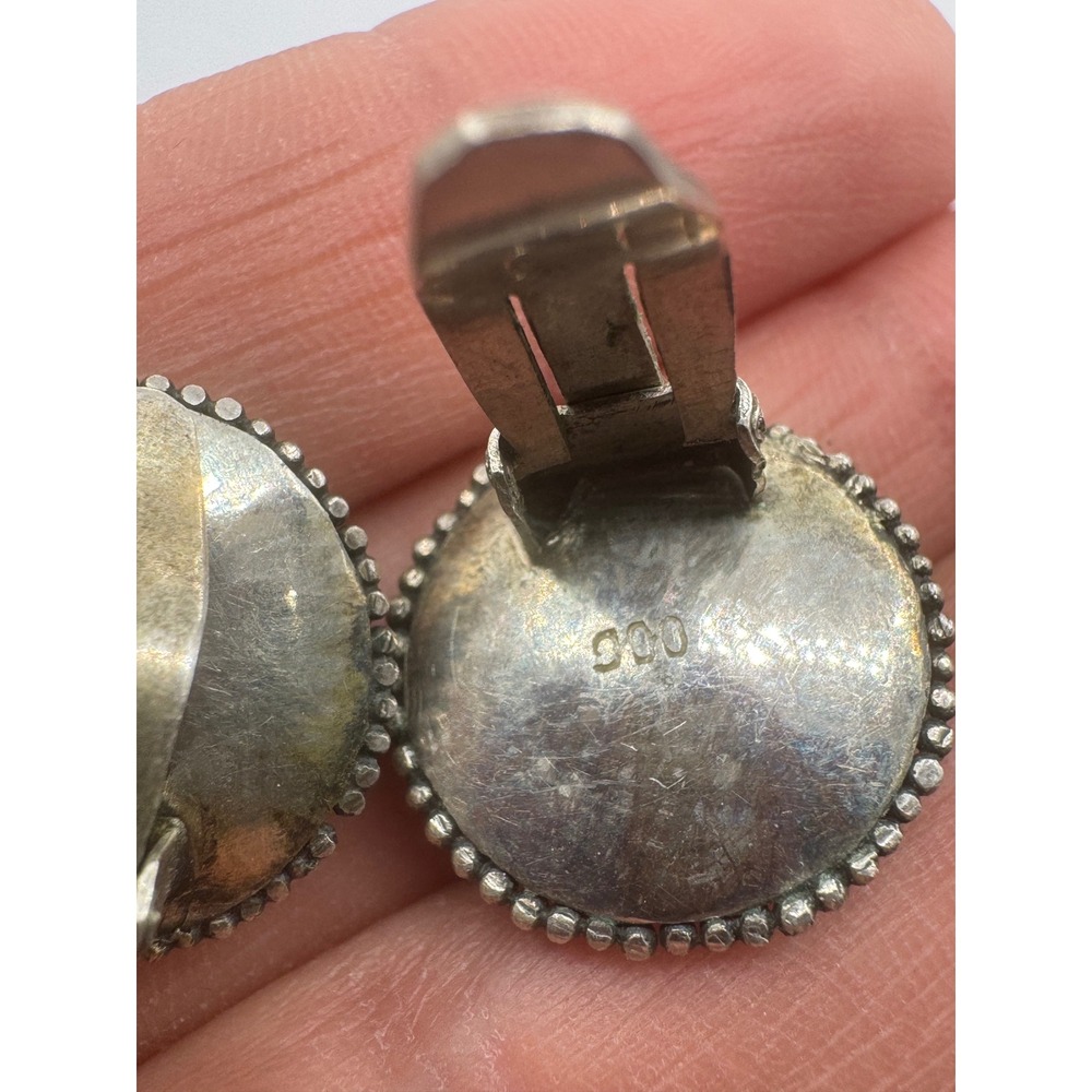 Vintage 800 Silver Filigree Cannetille Clip On Earrings Floral Sunburst Round - Picture 5 of 6
